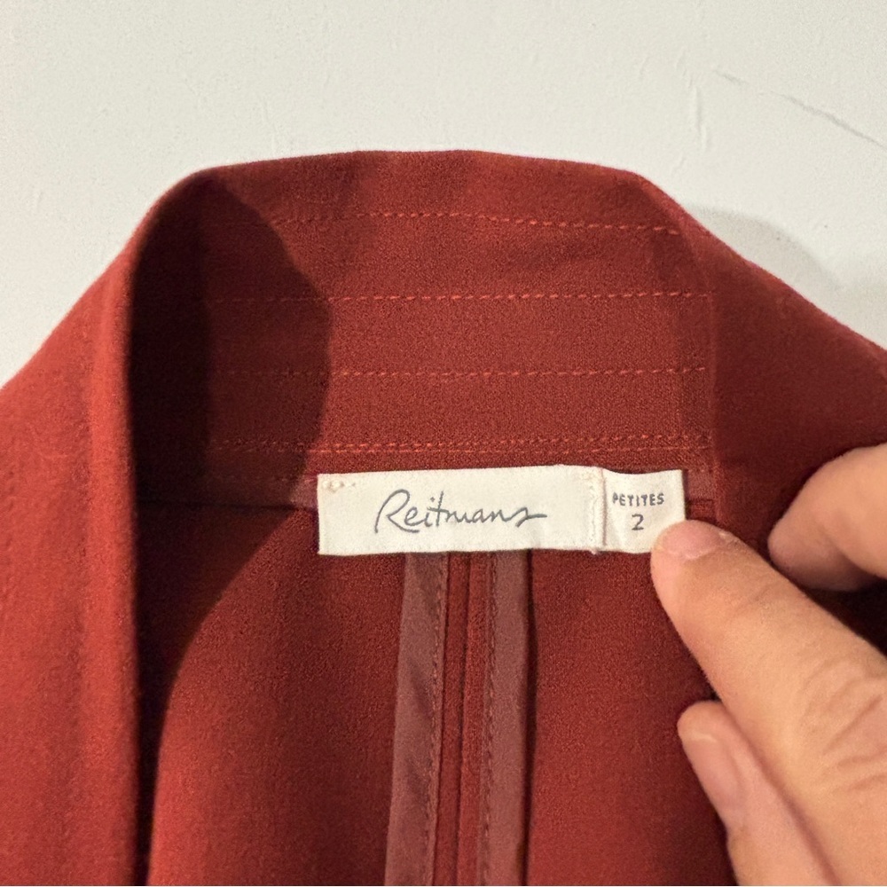 Reitmans Petite 2 Rust Belted Sleeveless Blazer Vest Tailored Wrap Front Career - Picture 11 of 15